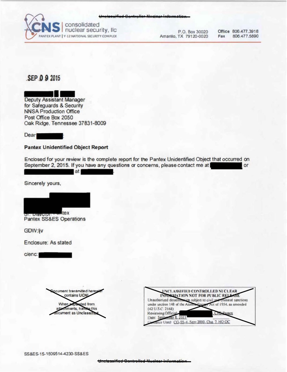 DOE-UAP-D005、Pantex 未確認物体事件報告書、2015 年の公式プレビュー画像。