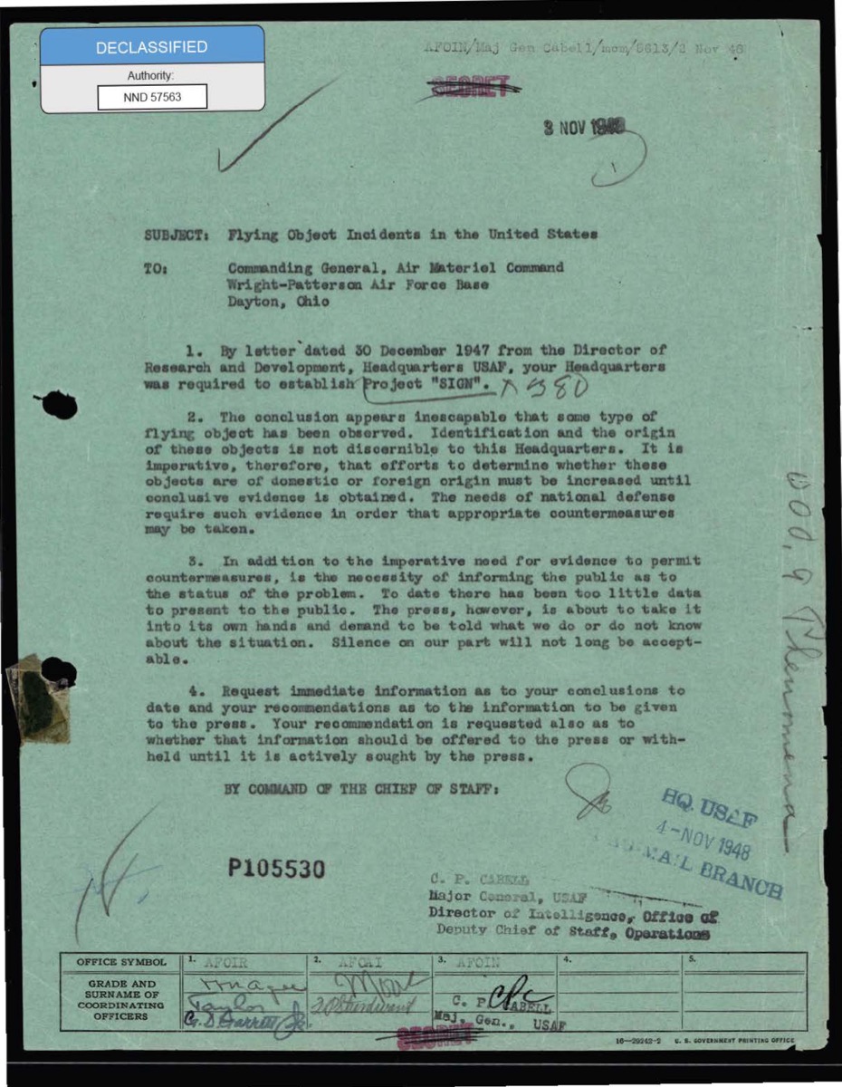 DOW-UAP-D100, Air Materiel Command Report on Unidentified Flying Objects, 1947-1948