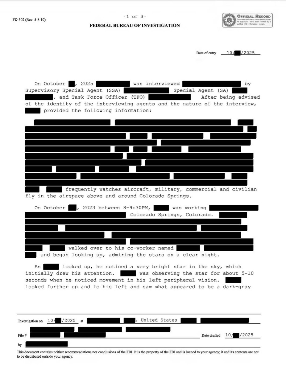 Eine Abschrift eines FBI-Interviews.