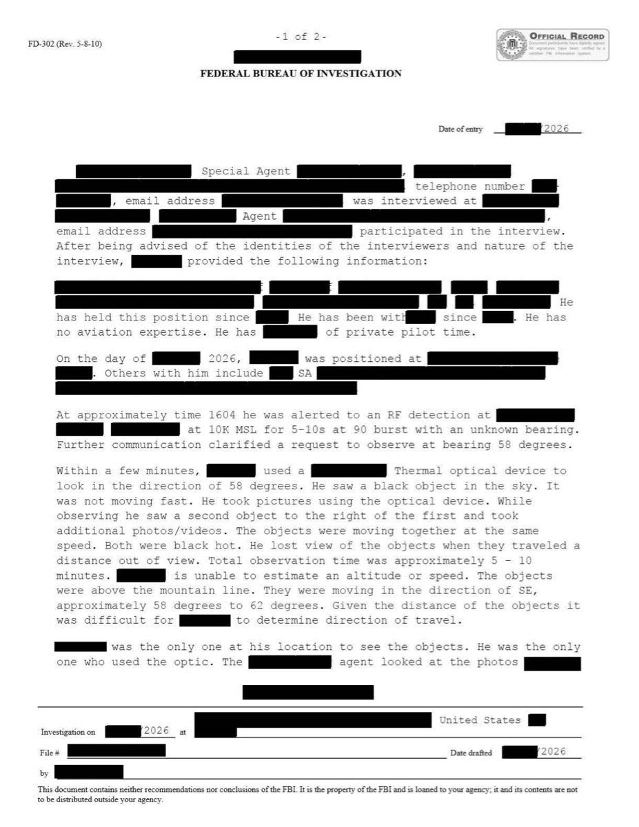 Una transcripción de la entrevista del FBI.