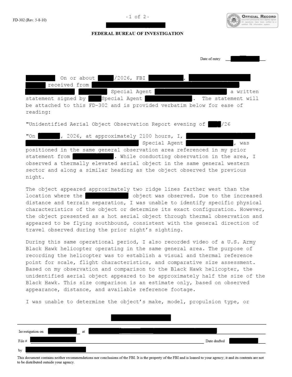 Eine Abschrift eines FBI-Interviews.