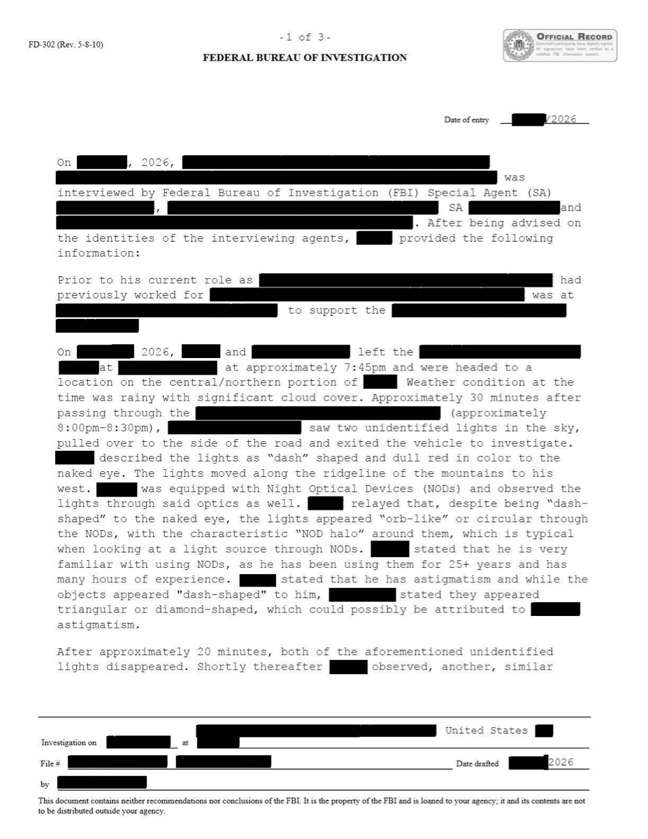 Una transcripción de la entrevista del FBI.